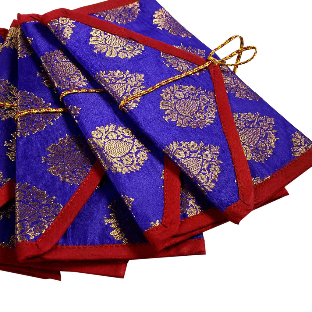 Set of 5 Blue and Gold Silk Fabric Gift Envelopes
