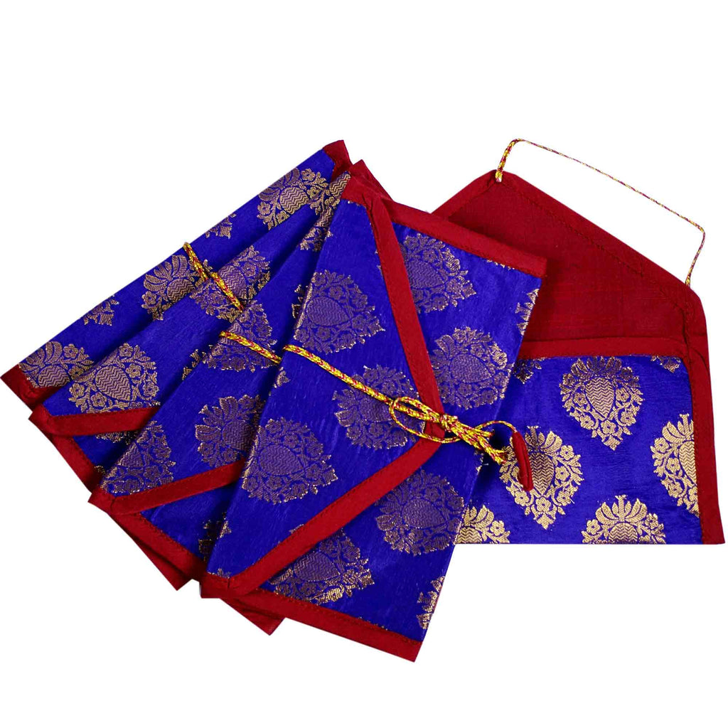 Set of 5 Blue and Gold Silk Fabric Gift Envelopes