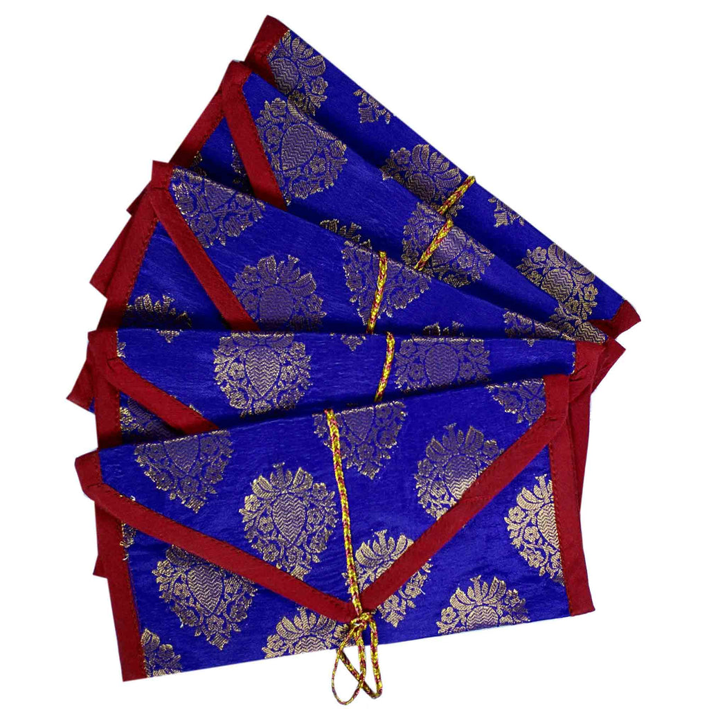 Set of 5 Blue and Gold Silk Fabric Gift Envelopes