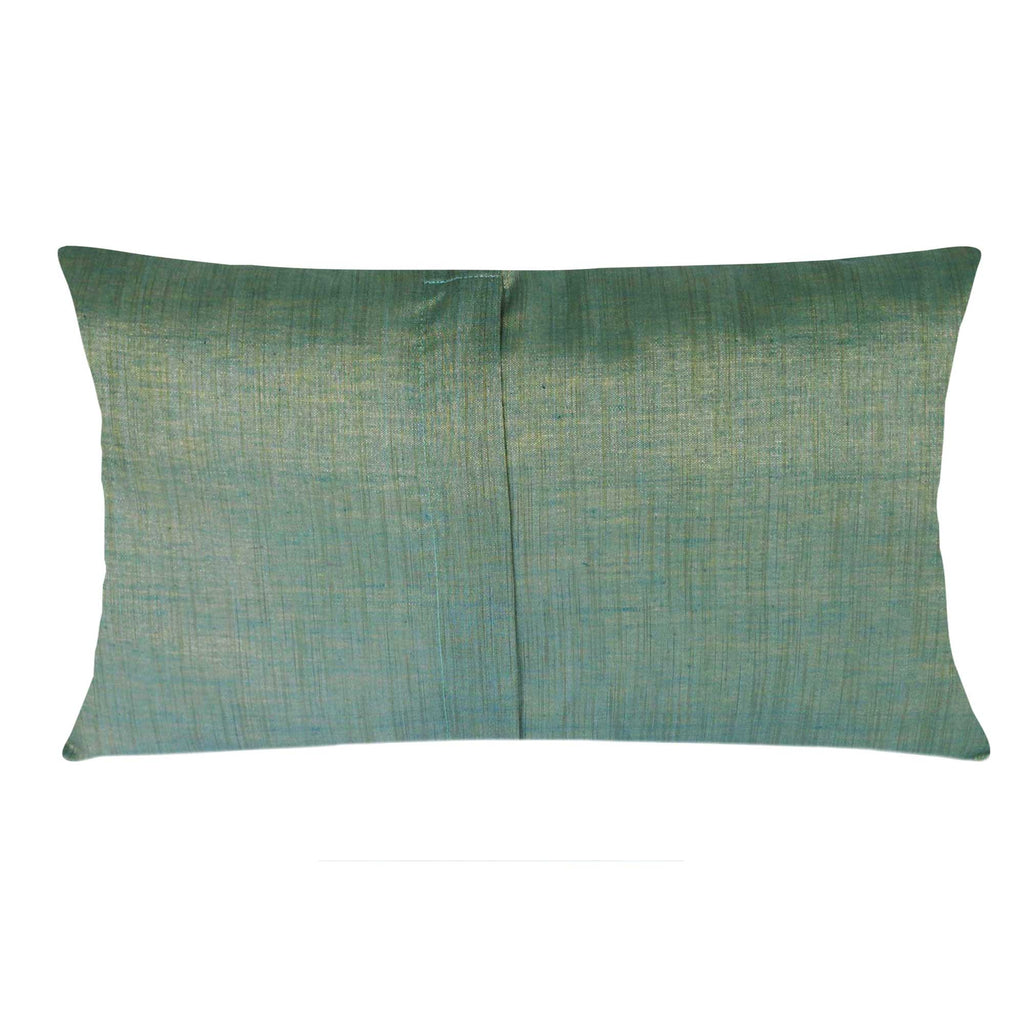Coral and SeaGreen Raw Silk Lumber Pillow Cover Buy Online From DesiCrafts