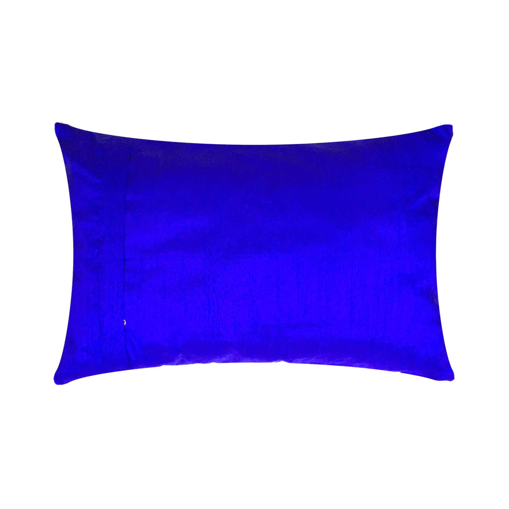 Handmade Blue and Gold Banarasi Silk Lumbar Pillow Cover
