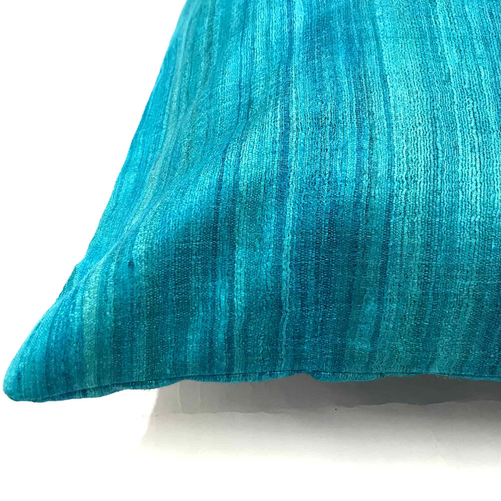 Teal solid tussar silk pillow cover