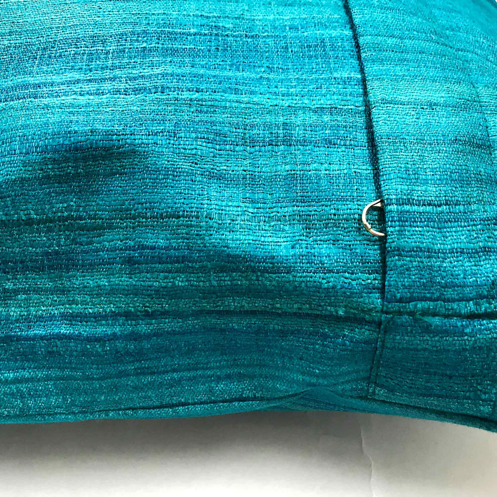 Zipper Style Teal solid tussar silk pillow