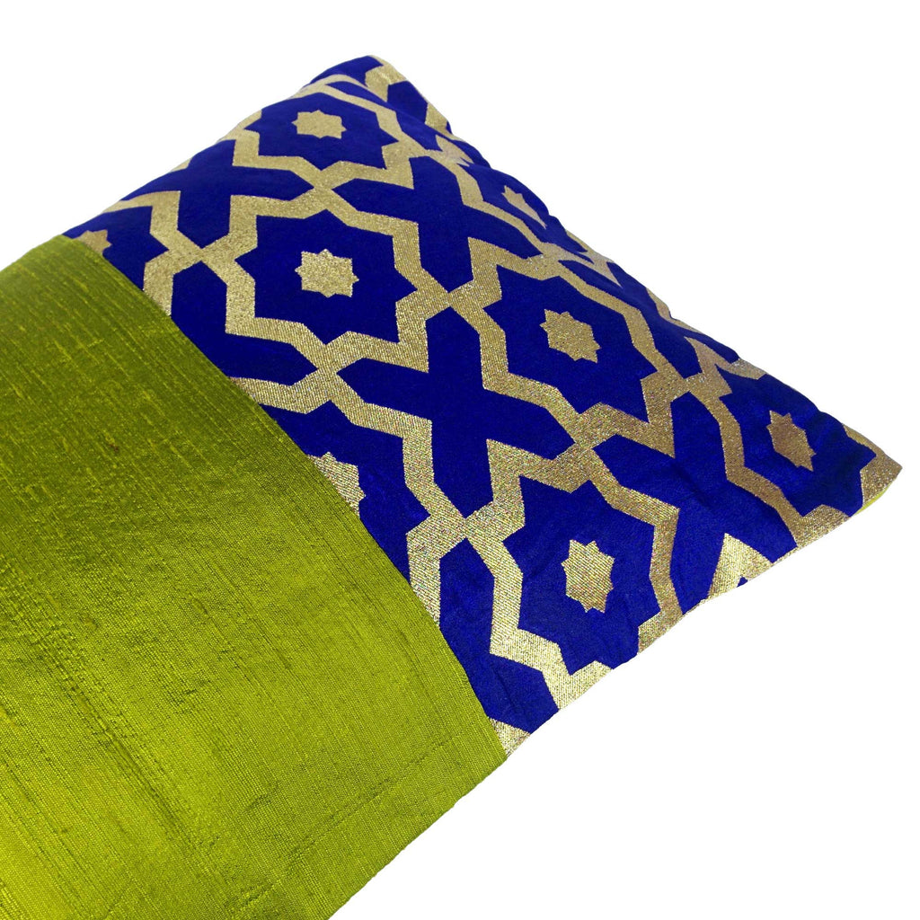 Olive and Royalblue Raw Silk Lumber Pillow Cover Buy Online From India
