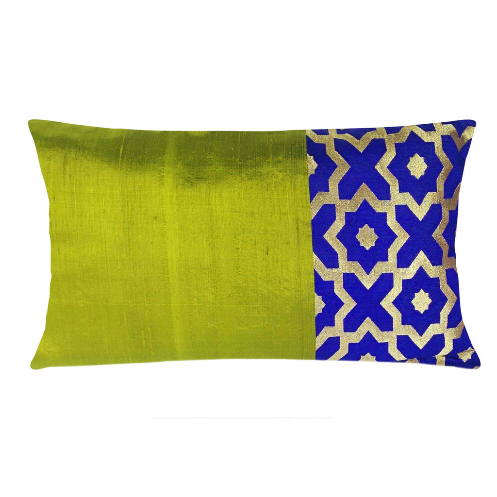 Olive and Royalblue Raw Silk Lumber Pillow Cover Buy Online From DesiCrafts