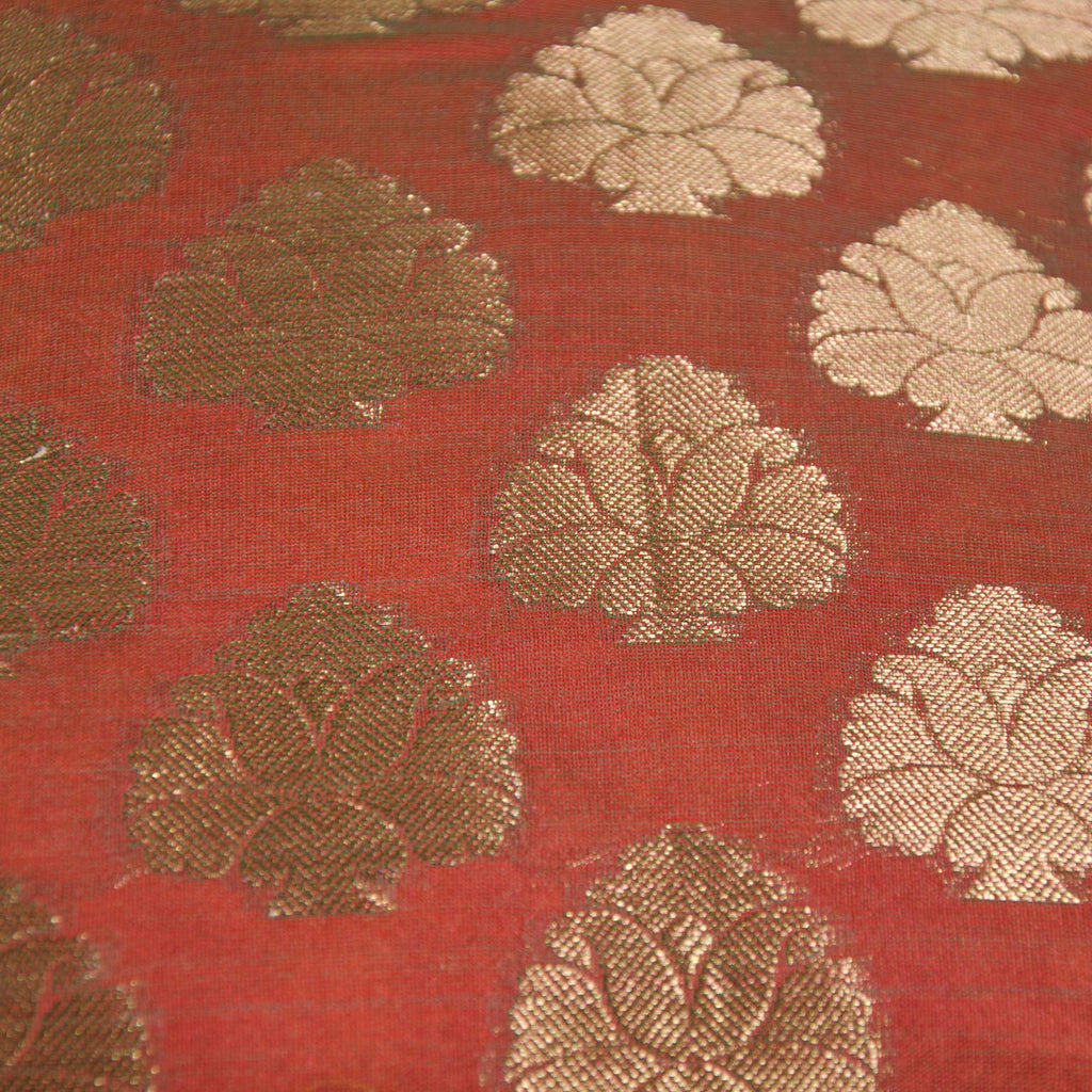 Chanderi Silk Pillow Cover in Marsala and Gold Silk