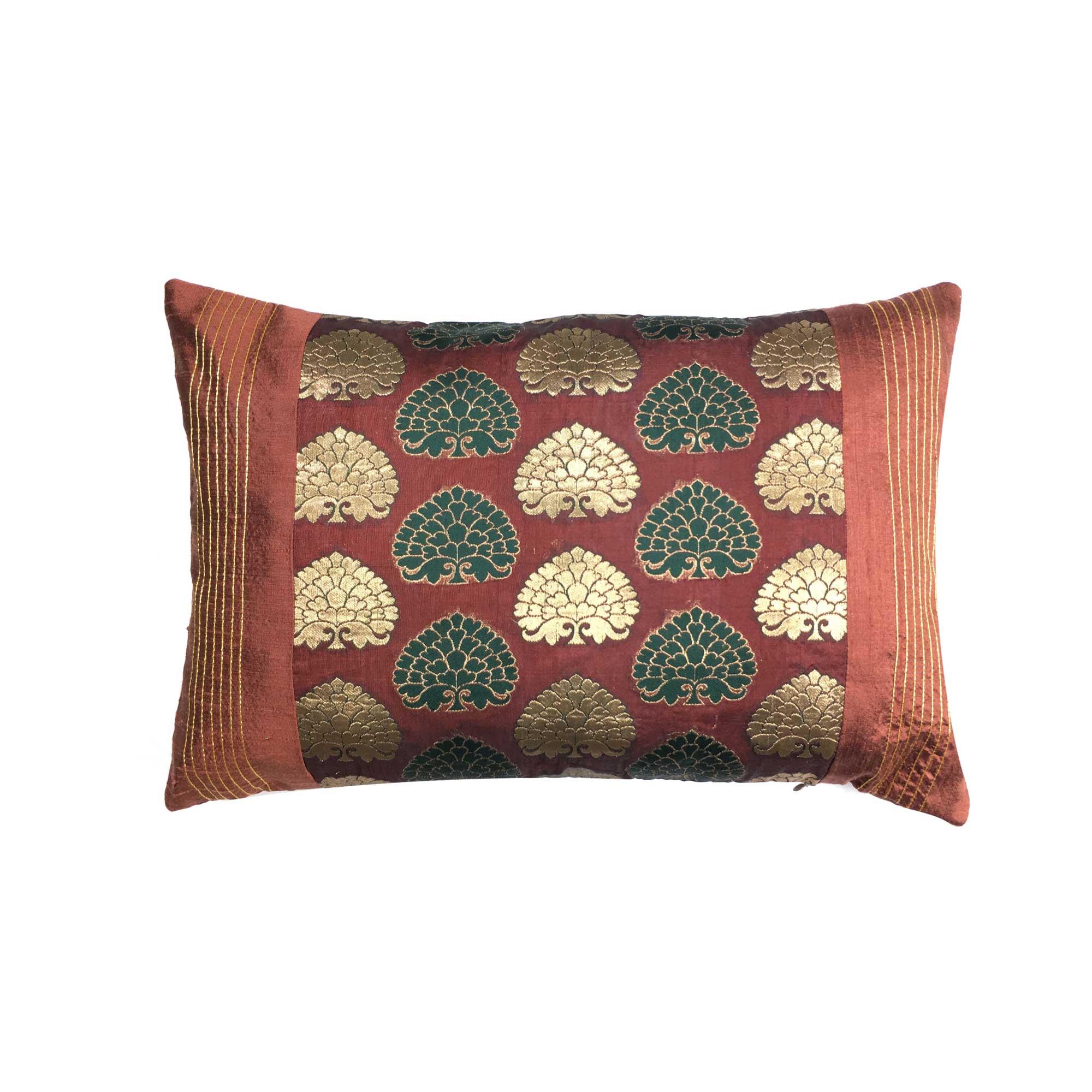 Velvet Kantha Handmade Pillow Biscotti -18x18