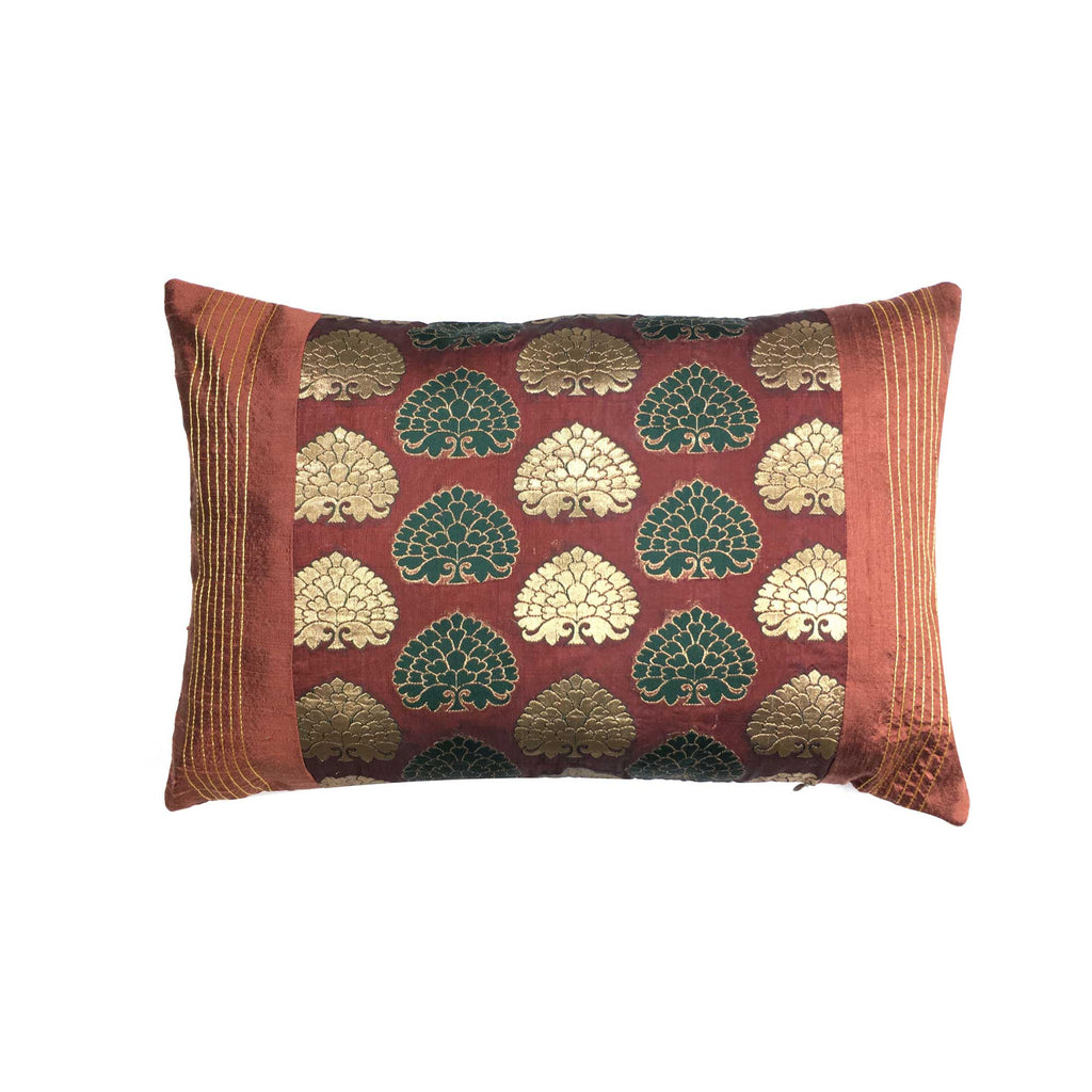 Brown and Gold Banarasi silk pillow cover