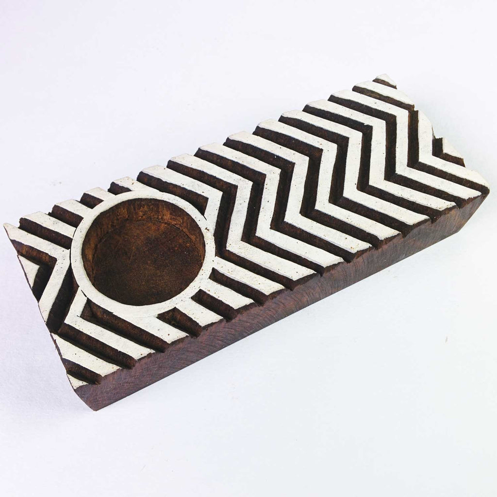 Hand Carved Chevron Tea Light Holder