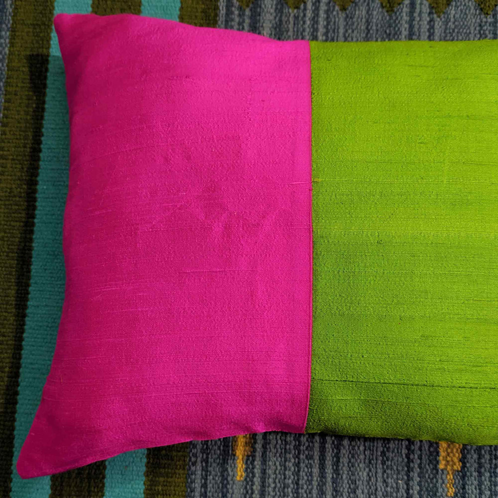 Colorblock pure silk lumbar pillow cover