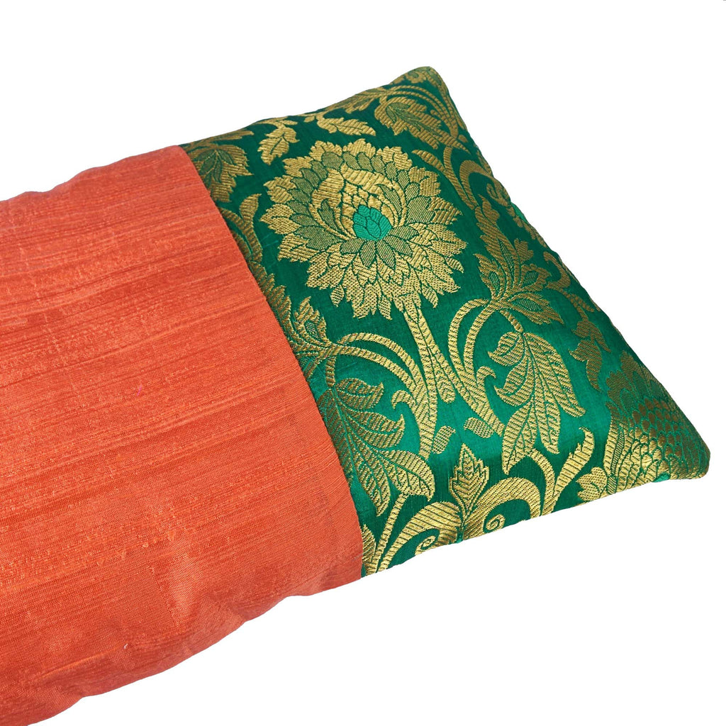 Coral and Seagreen Raw Silk Lumber Pillow Cover Buy Online From India 