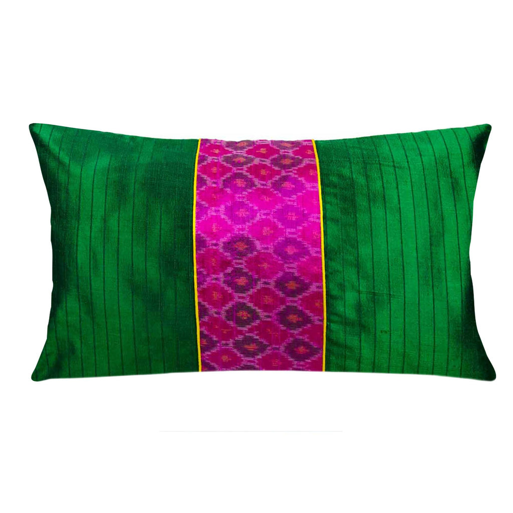 emerald green and magenta raw silk pillow cover