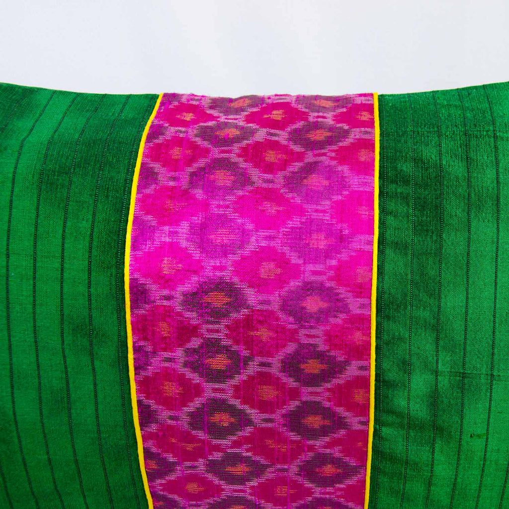 emerald green and magenta raw silk pillow cover by DesiCrafts