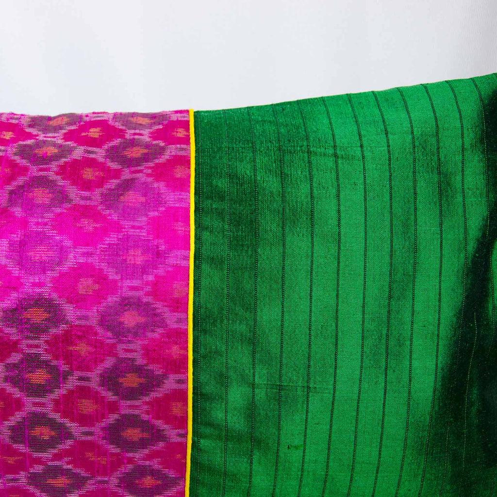 DesiCrafts emerald green and magenta raw silk pillow or cushion cover