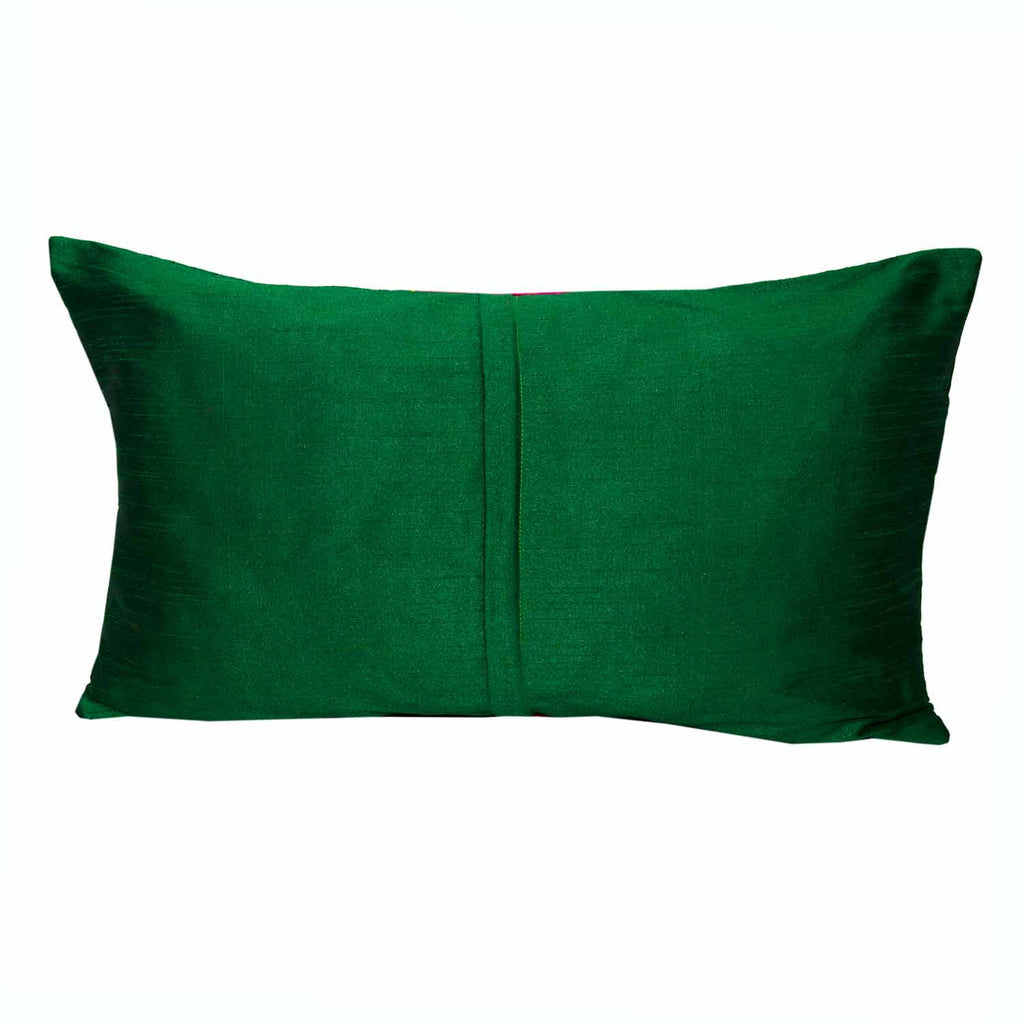 zipper style emerald green and magenta raw silk pillow cover