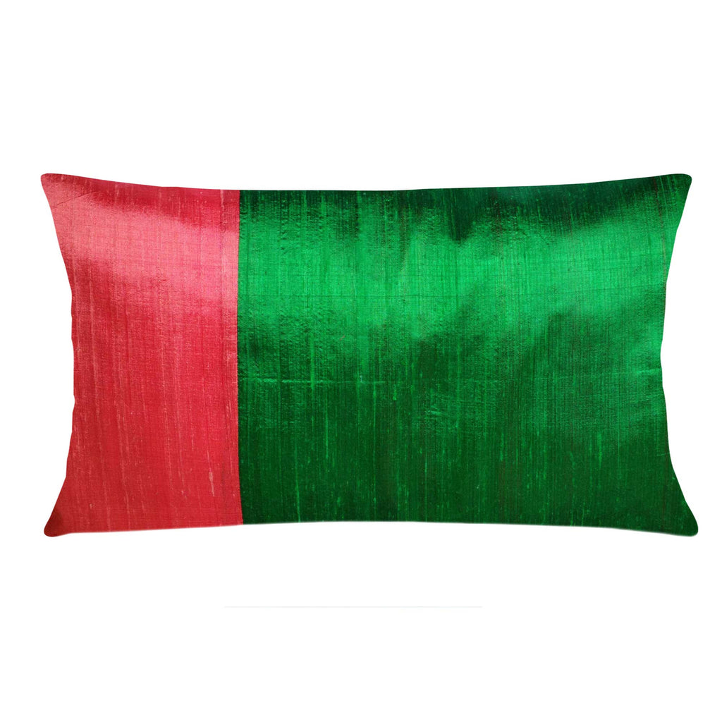 Green and coral lumber raw silk pillow cover buy online from DesiCrafts 