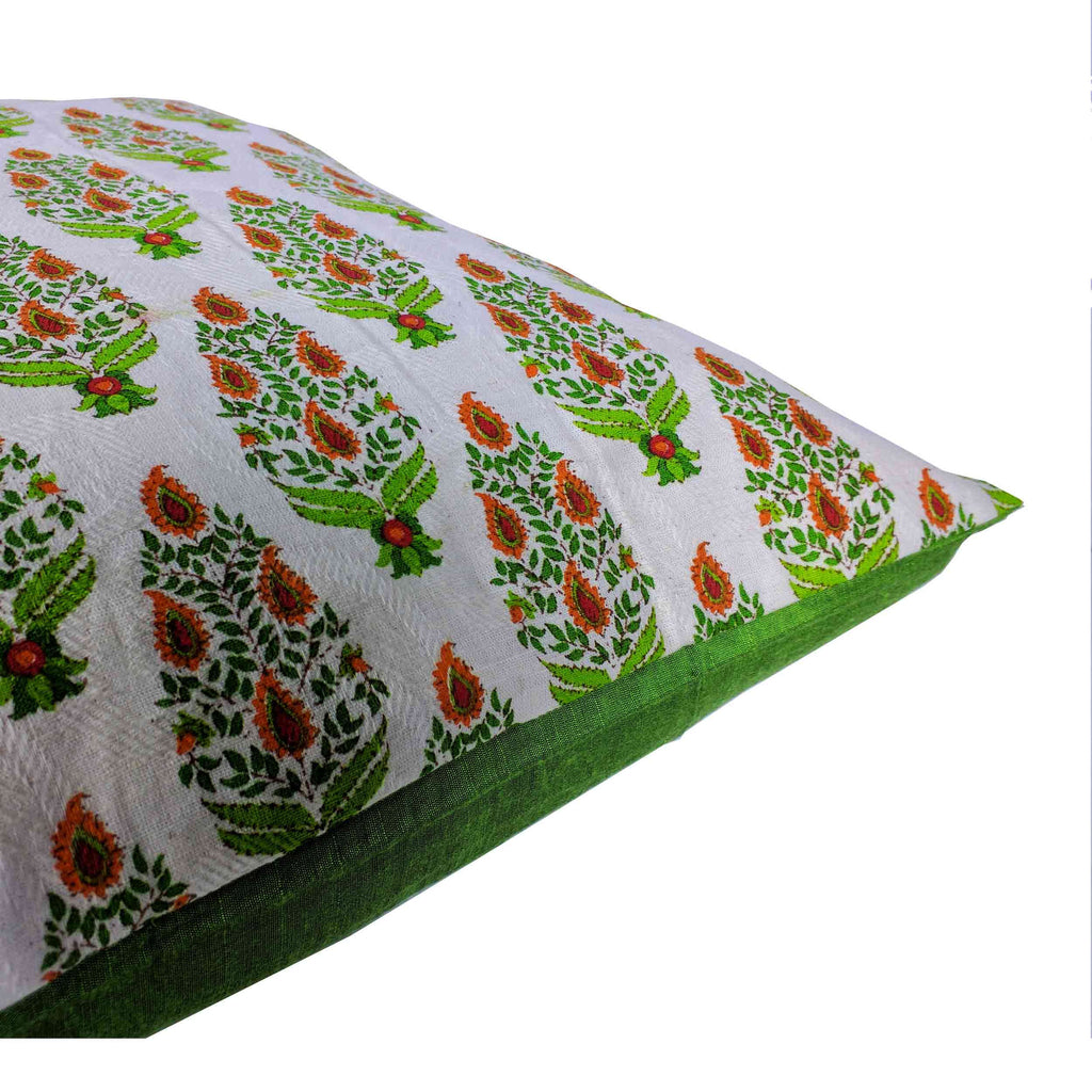 Green and Cream Tree Pattern Cotton Cushion