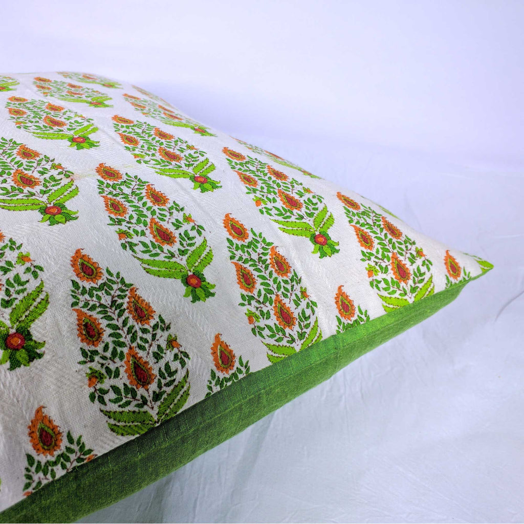 Green and Cream Tree Pattern Cotton Cushion