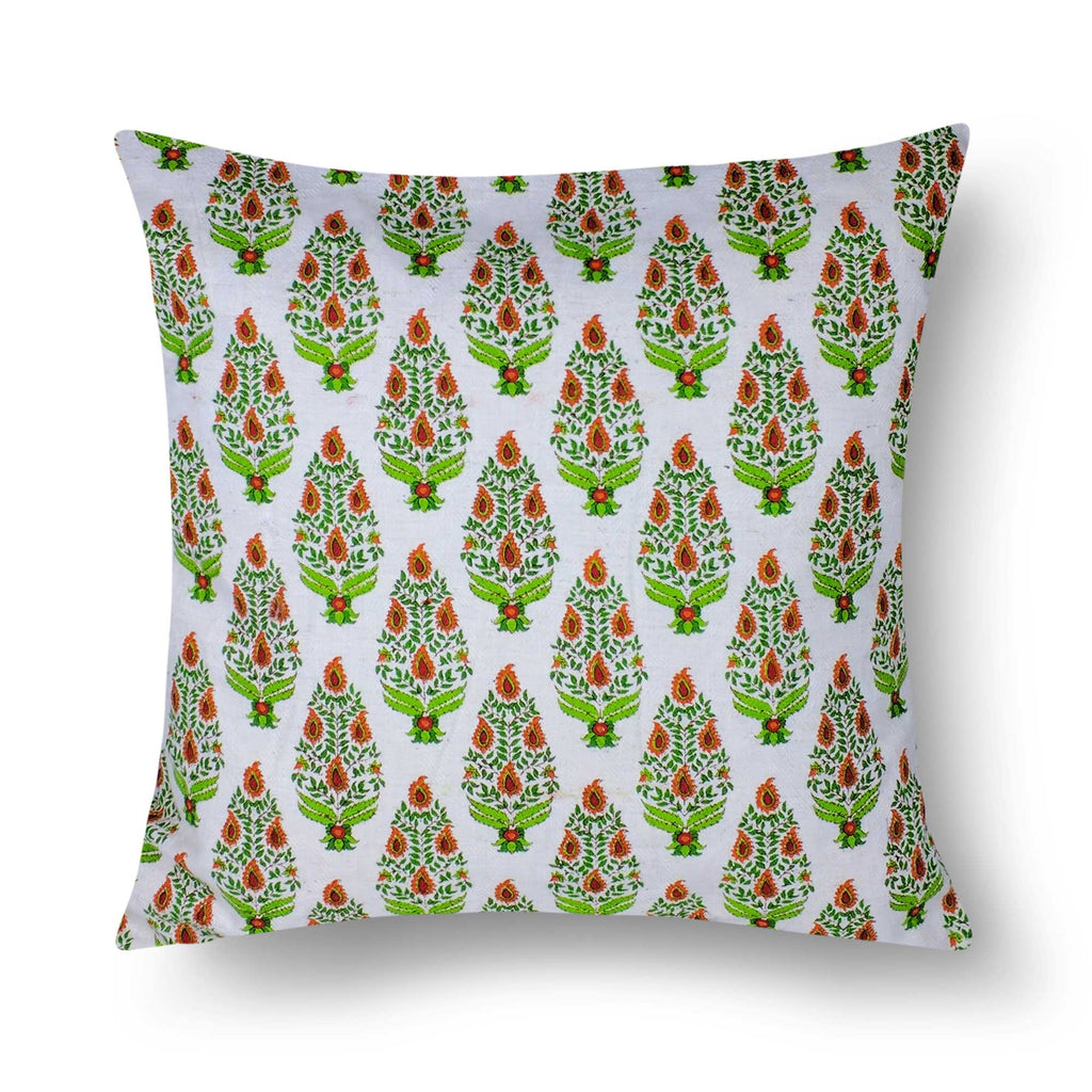 Green and Cream Tree Pattern Cotton Cushion