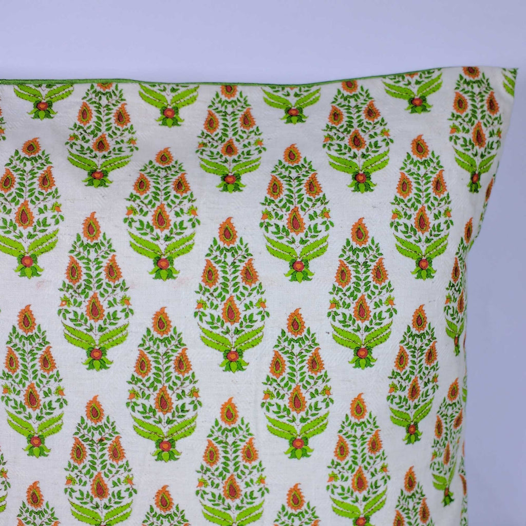 Green and Cream Tree Pattern Cotton Cushion