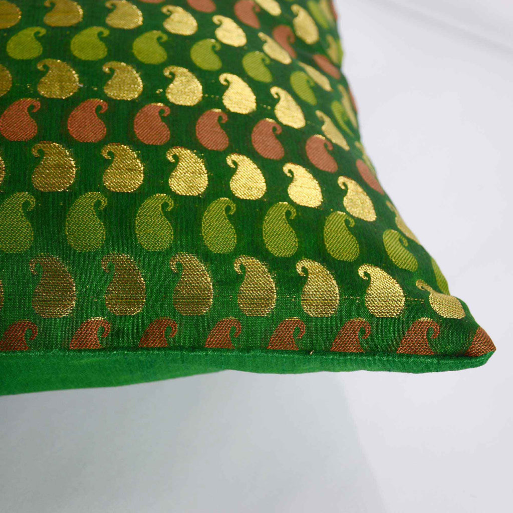 Green and Gold Silk Pillow