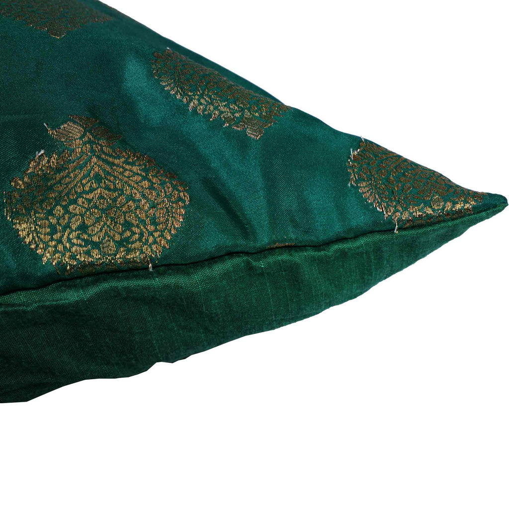 Green and gold silk cushion cover buy online 