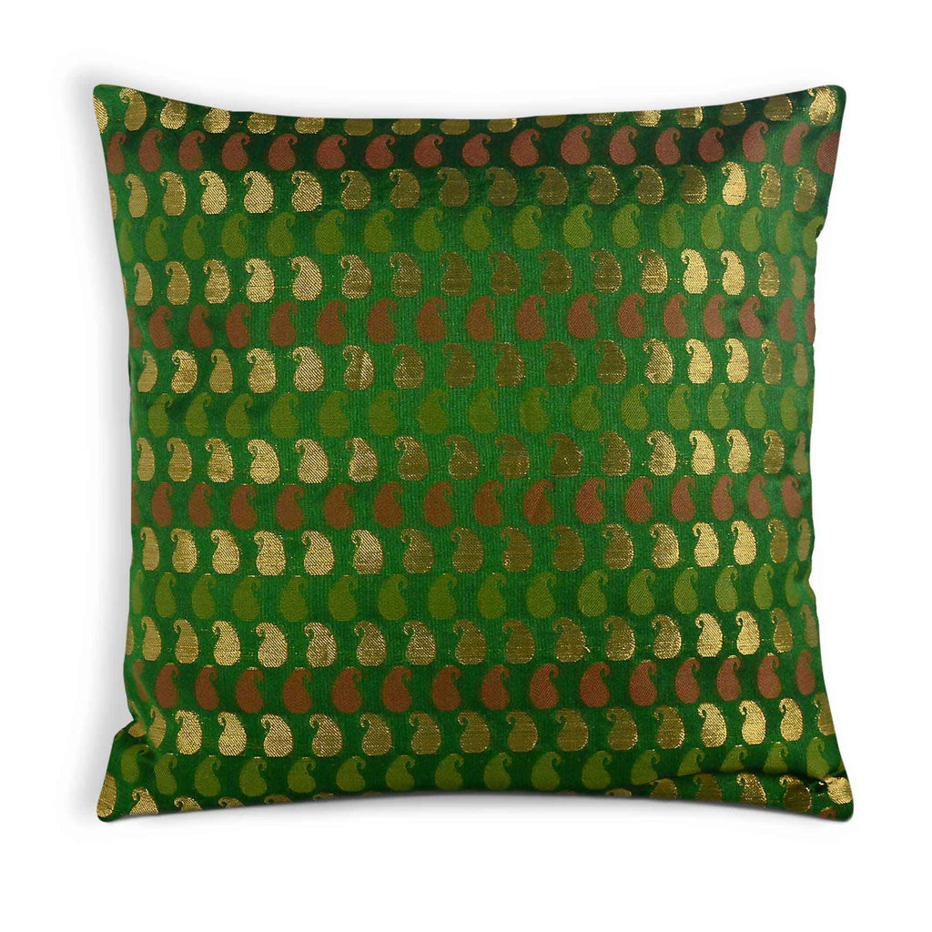 Green and Gold Silk Pillow