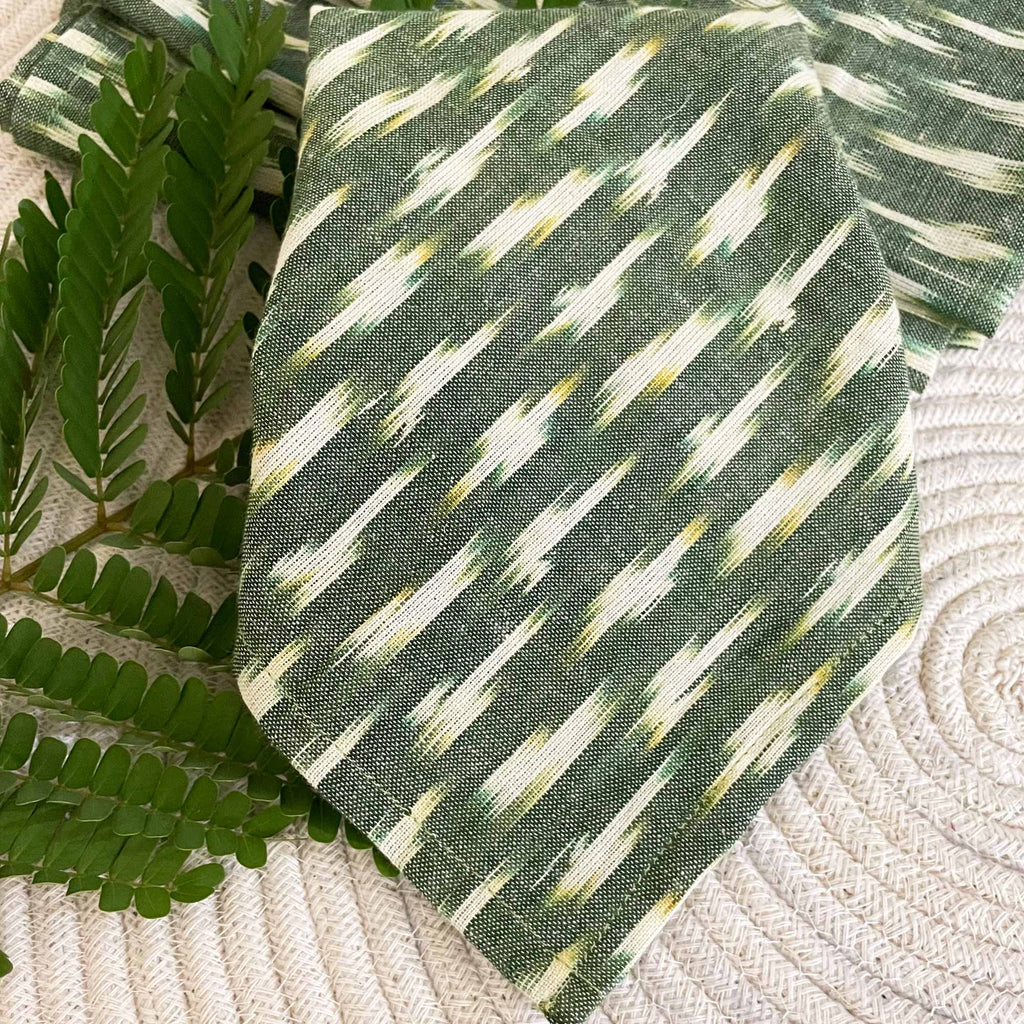 Set Of Four Green Ikat Cotton Dinner Napkins