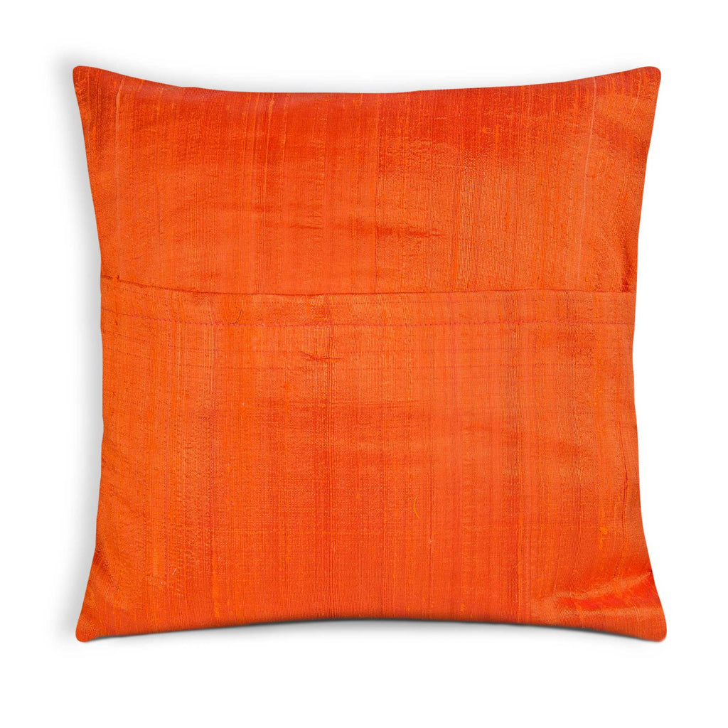 Green and Orange Ikat Raw Silk Pillow Cover