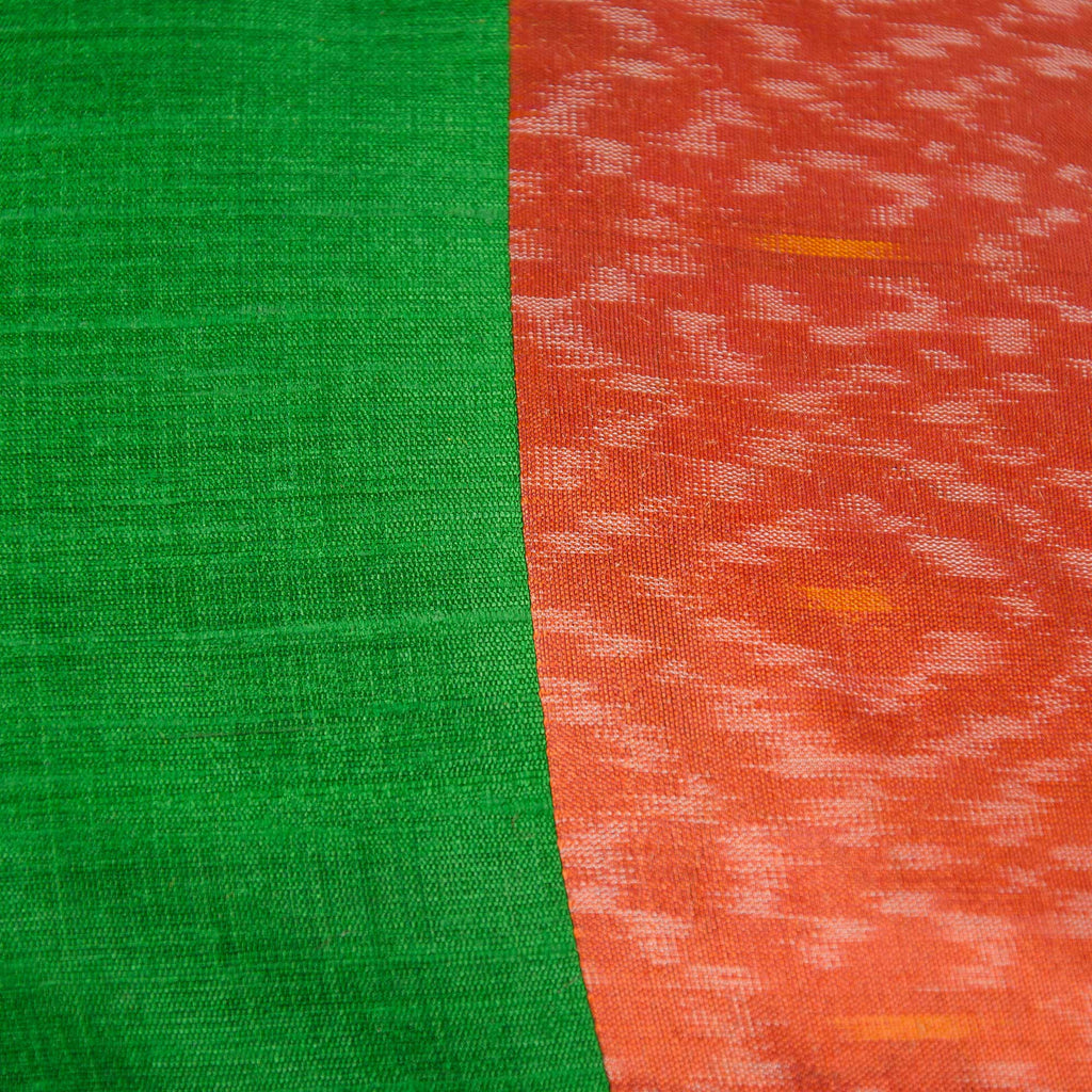 Green and Orange Ikat Raw Silk Pillow Cover