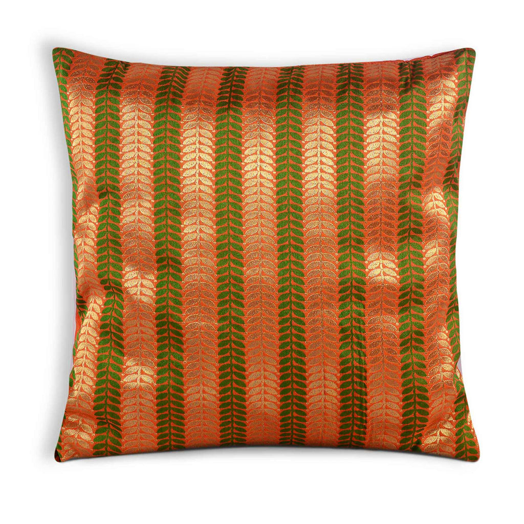 Orange and Green Silk Pillow Cover