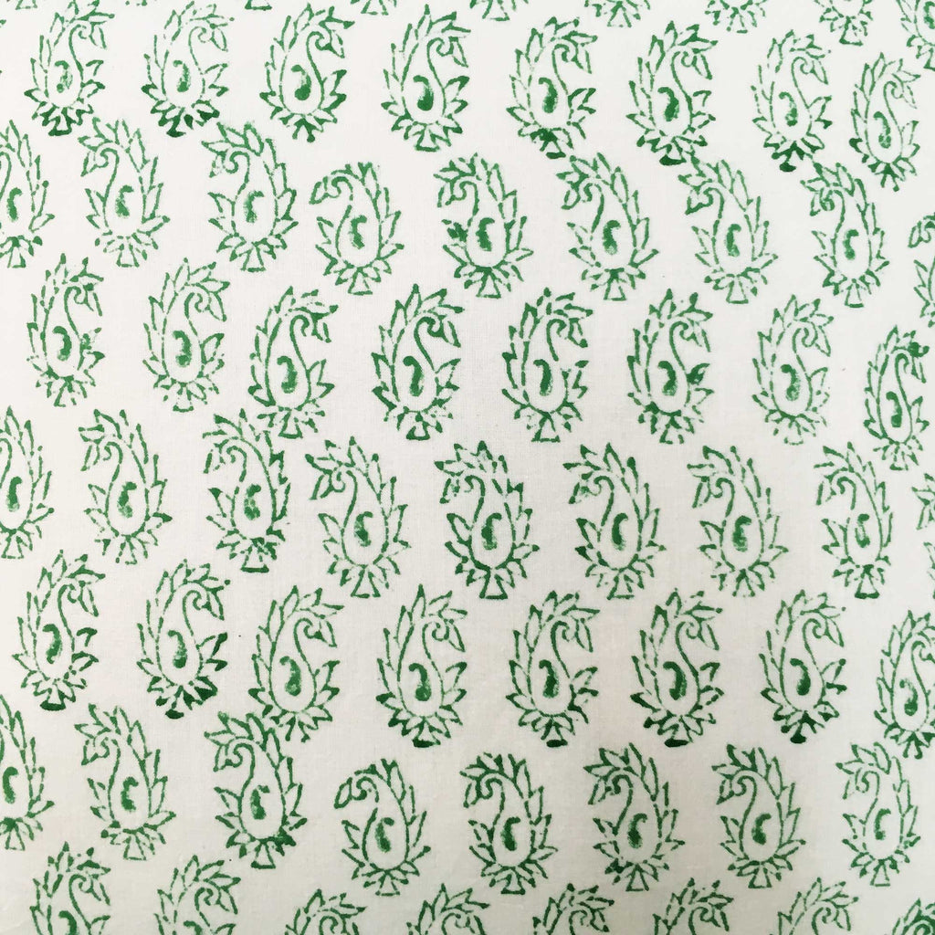 White Green Paisley Print Cotton Cushion Cover