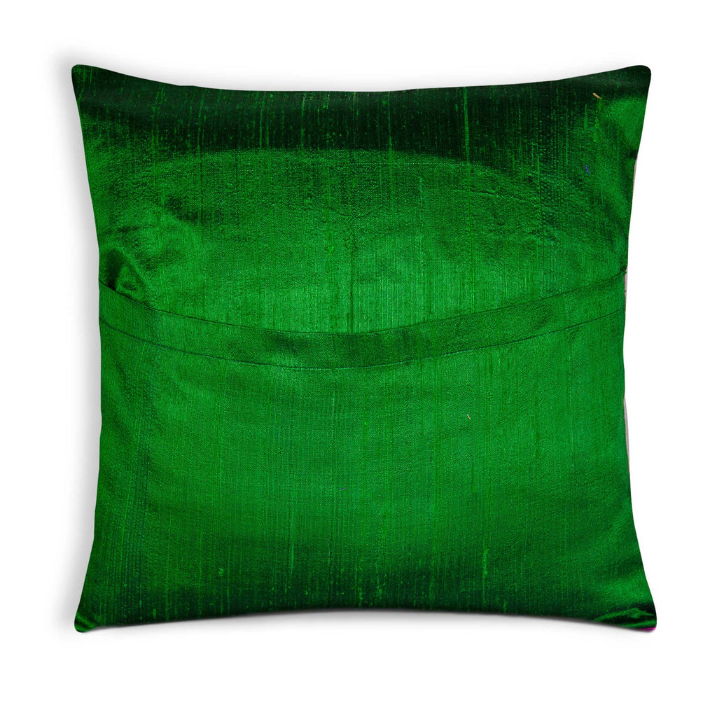 Hot Pink and Emerald Green Color Block Raw Silk Pillow Cover