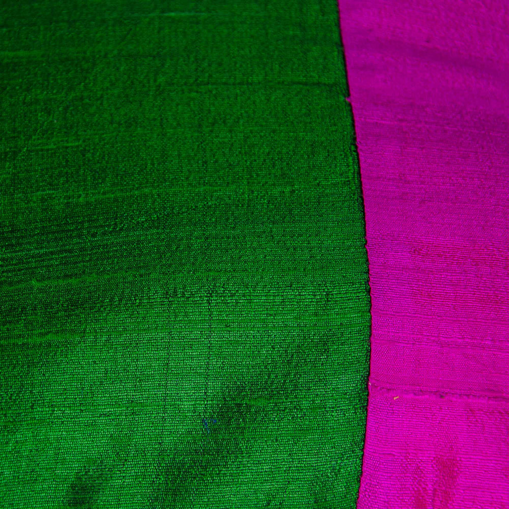 Hot Pink and Emerald Green Color Block Raw Silk Pillow Cover