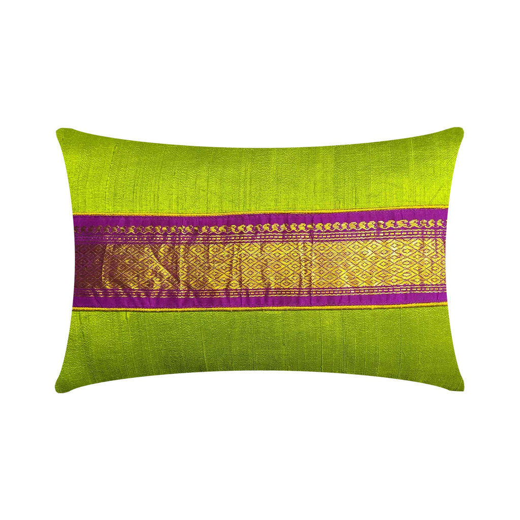 Chartreuse and Purple Raw Silk Pillow 