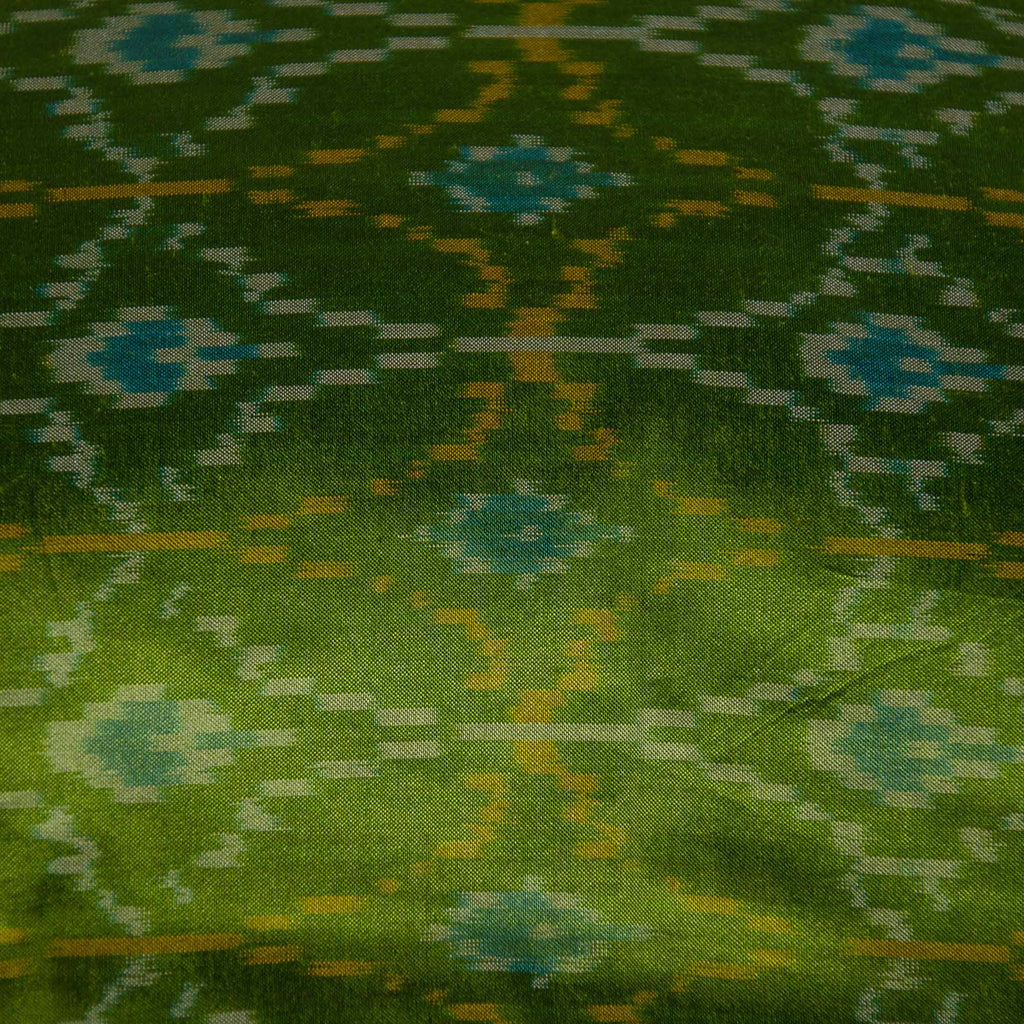 Green and Mustard Pure Silk Pillow Cover