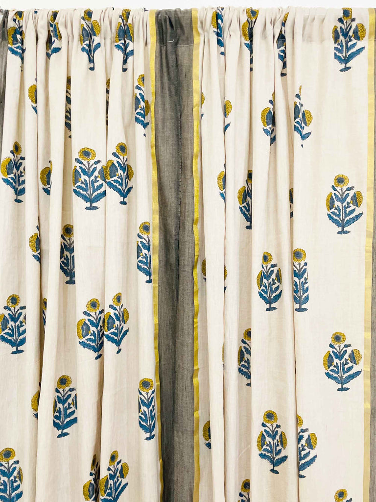 Mustard and Blue Cotton Curtains