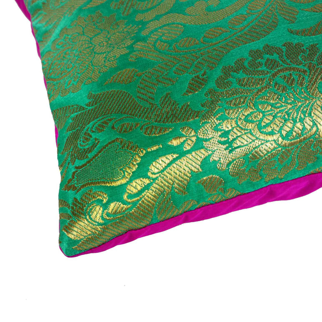 Hot pink sea green silk pillow cover buy online from India