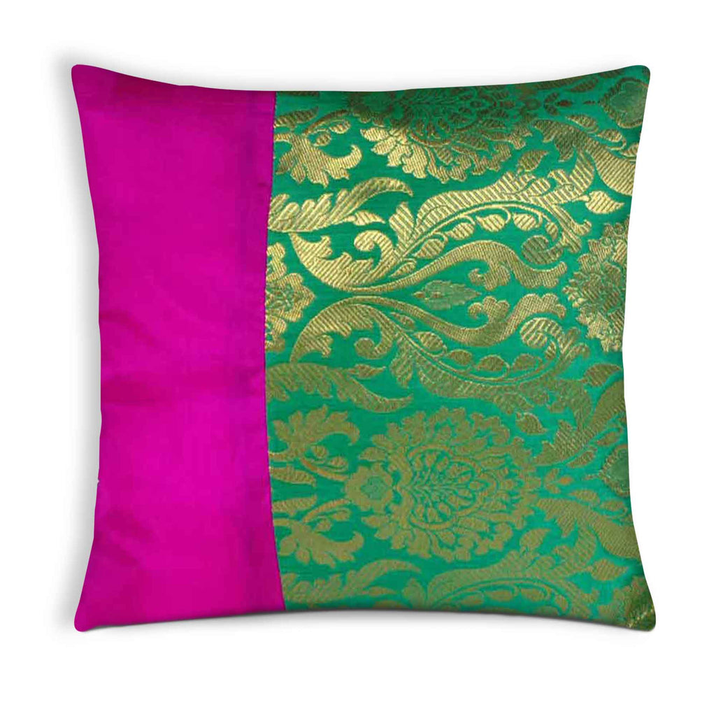 Hot pink sea green silk pillow cover buy online from DesiCrafts