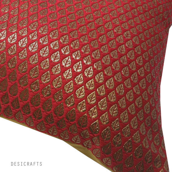 red and gold silk cushion cover