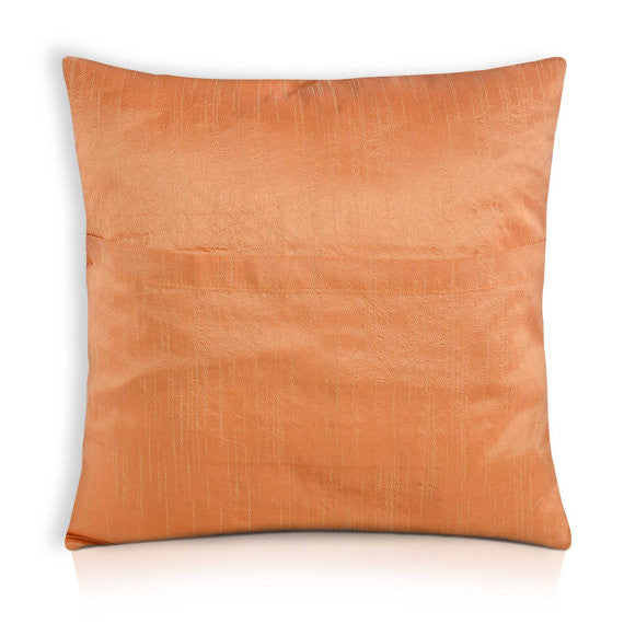 Peach and Gold Chanderi Silk Pillow Cover Handmade Fairtrade Product