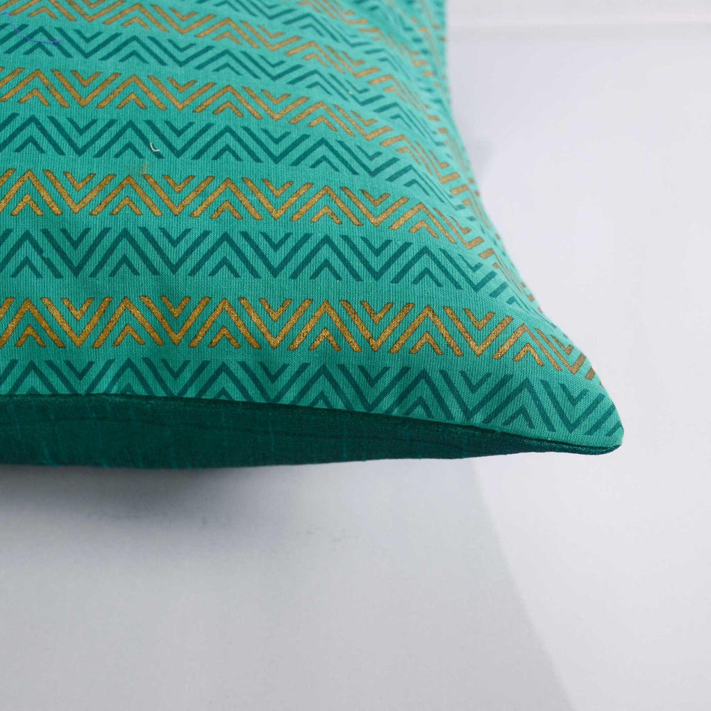 Sea Green and Gold Cotton Cushion Cover