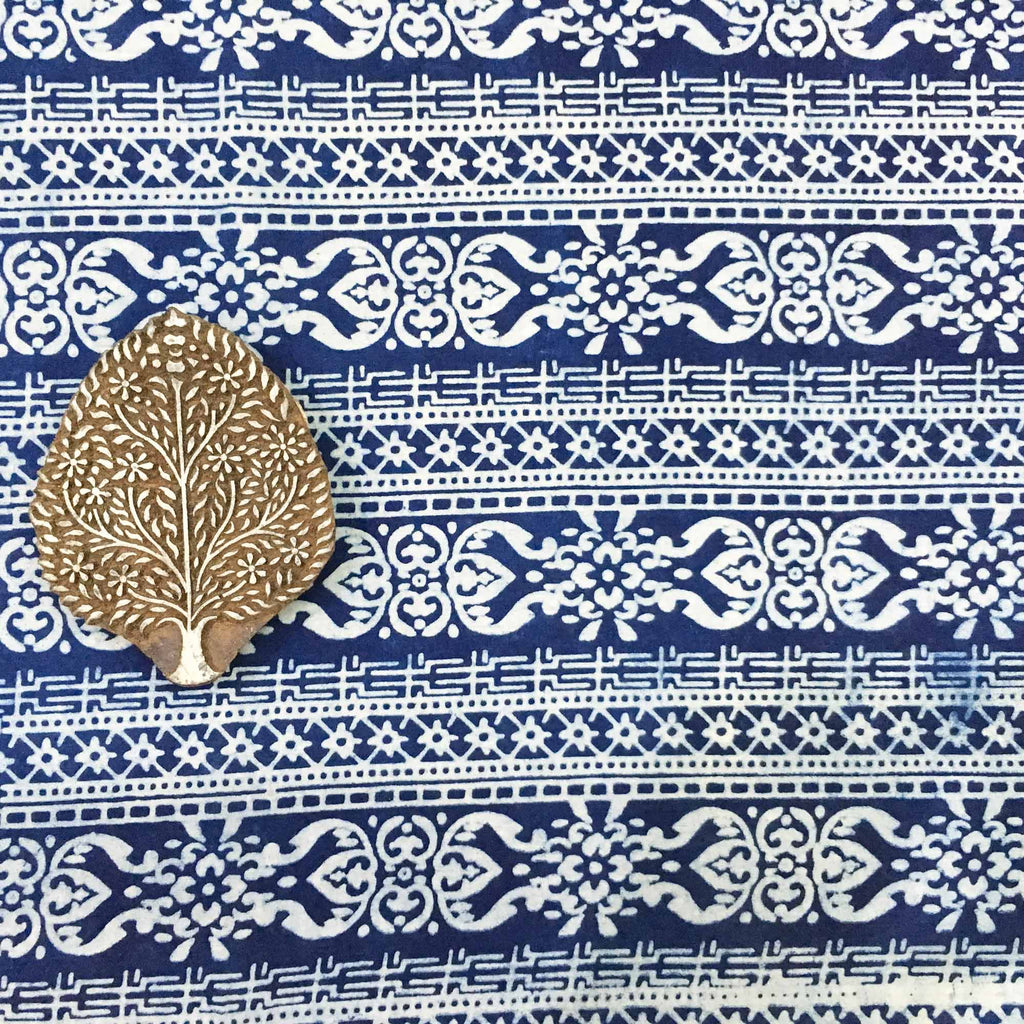 DesiCrafts hand block printed fabric in Indigo and White