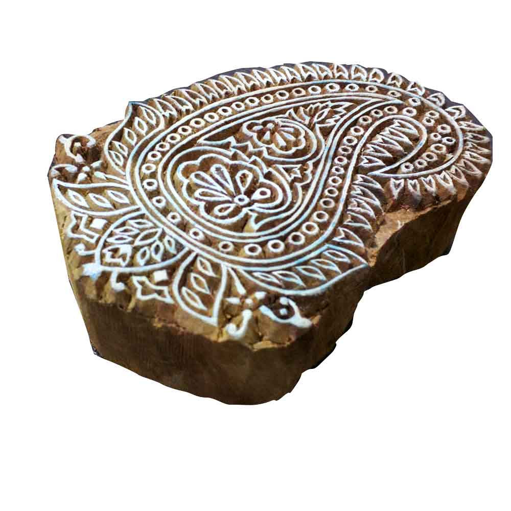 Intricate carving paisley wooden block buy  from DesiCrafts