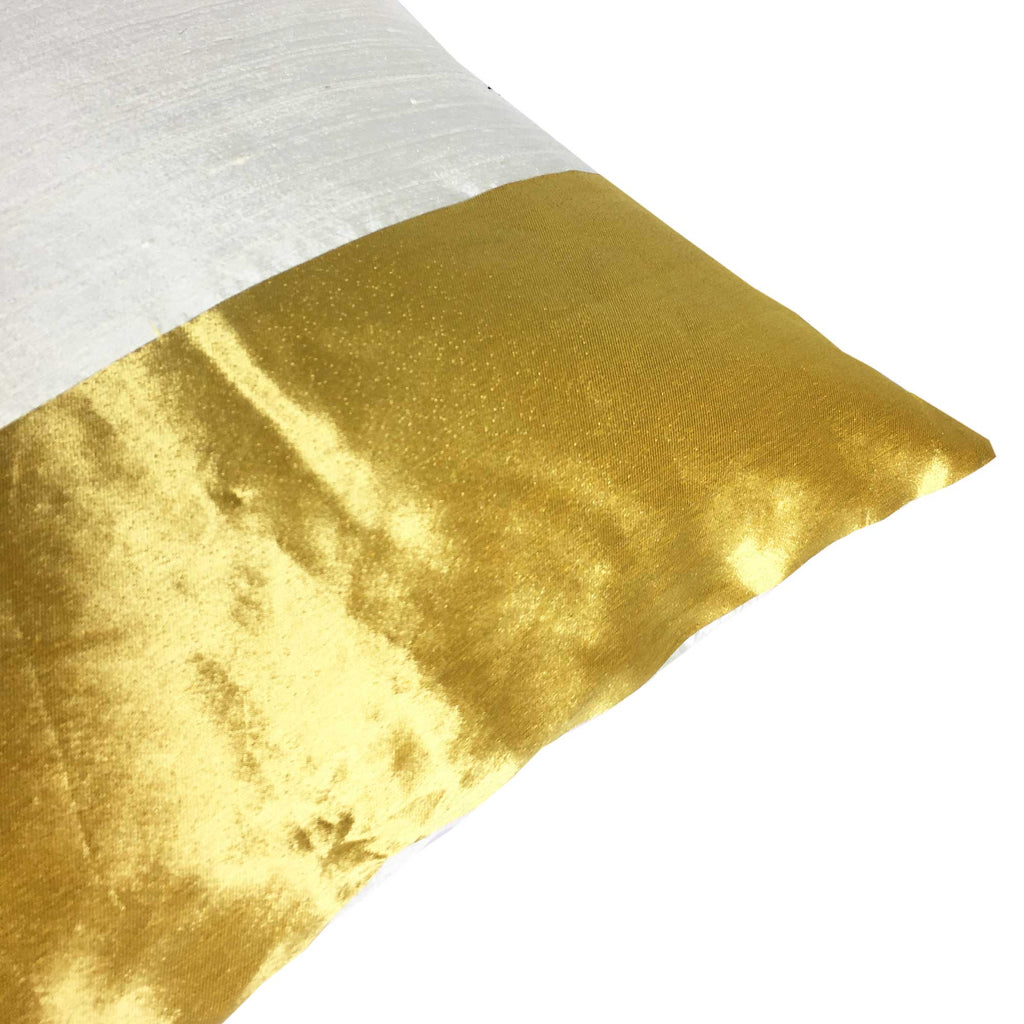 Off White and Gold Kerala Style Raw Silk Cushion Cover