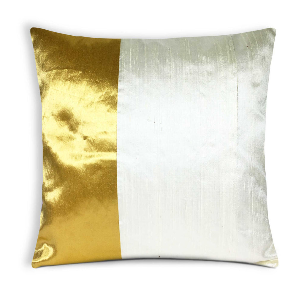 Off White and Gold Kerala Style Raw Silk Cushion Cover