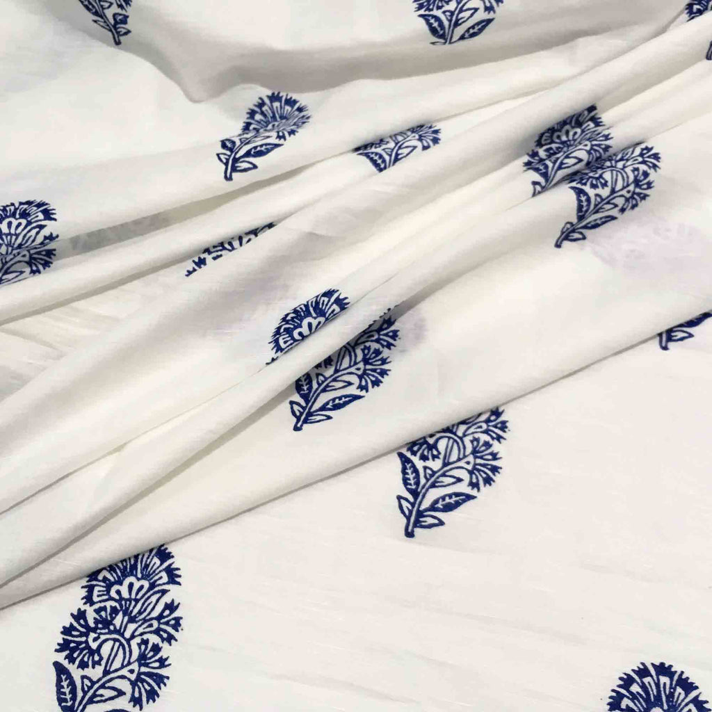 Kashmir Flower Hand Block Printed Linen Fabric