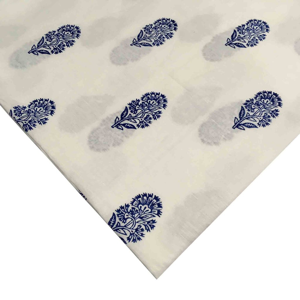 Kashmir Flower Hand Block Printed Linen Fabric