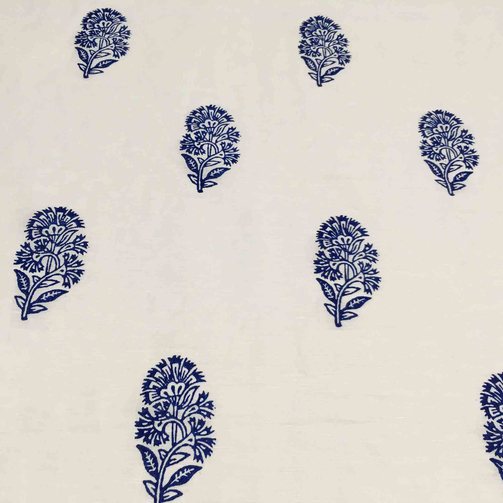 DesiCrafts Kashmir Flower Hand Block Printed Linen Fabric