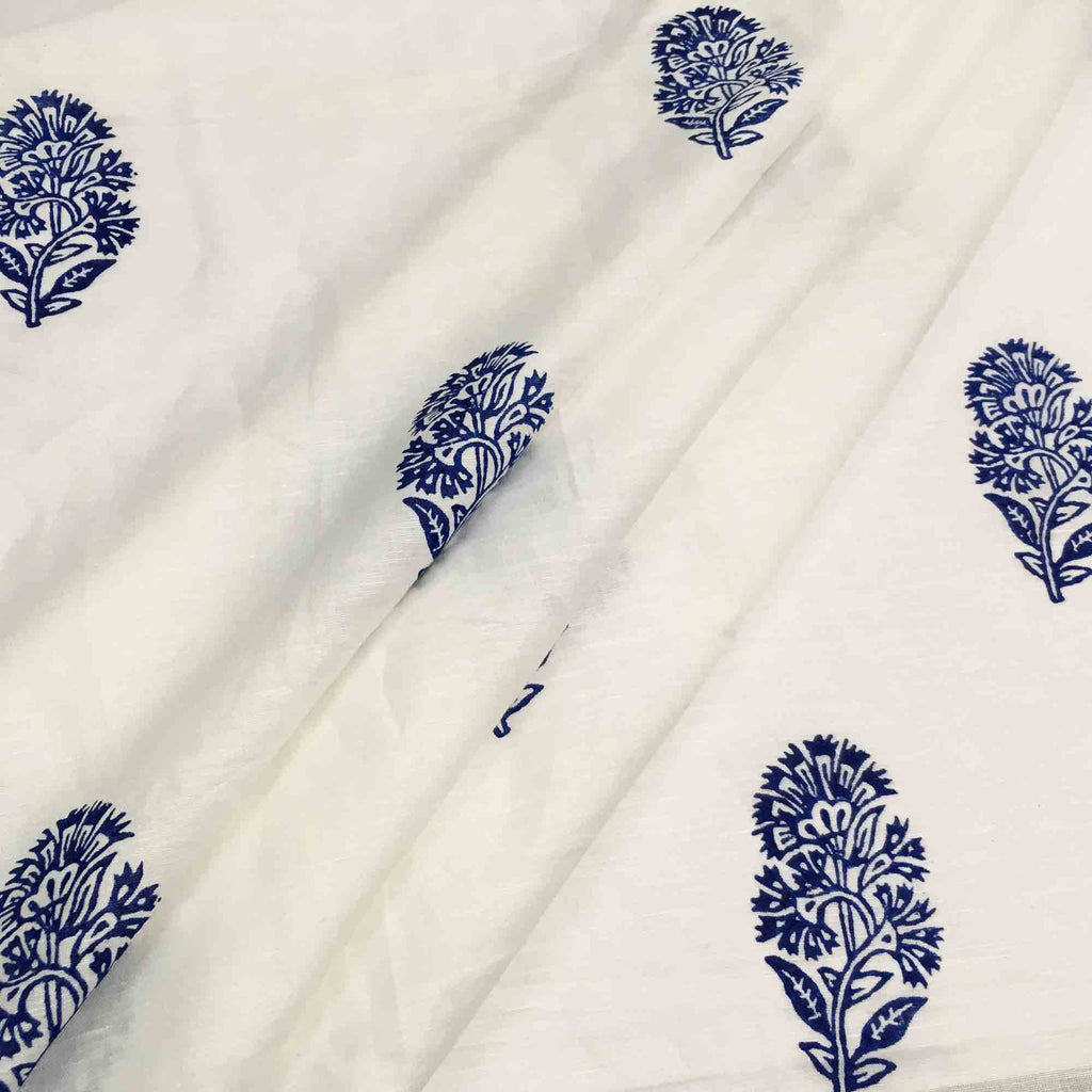DesiCrafts Kashmir Flower Hand Block Printed Linen Fabric